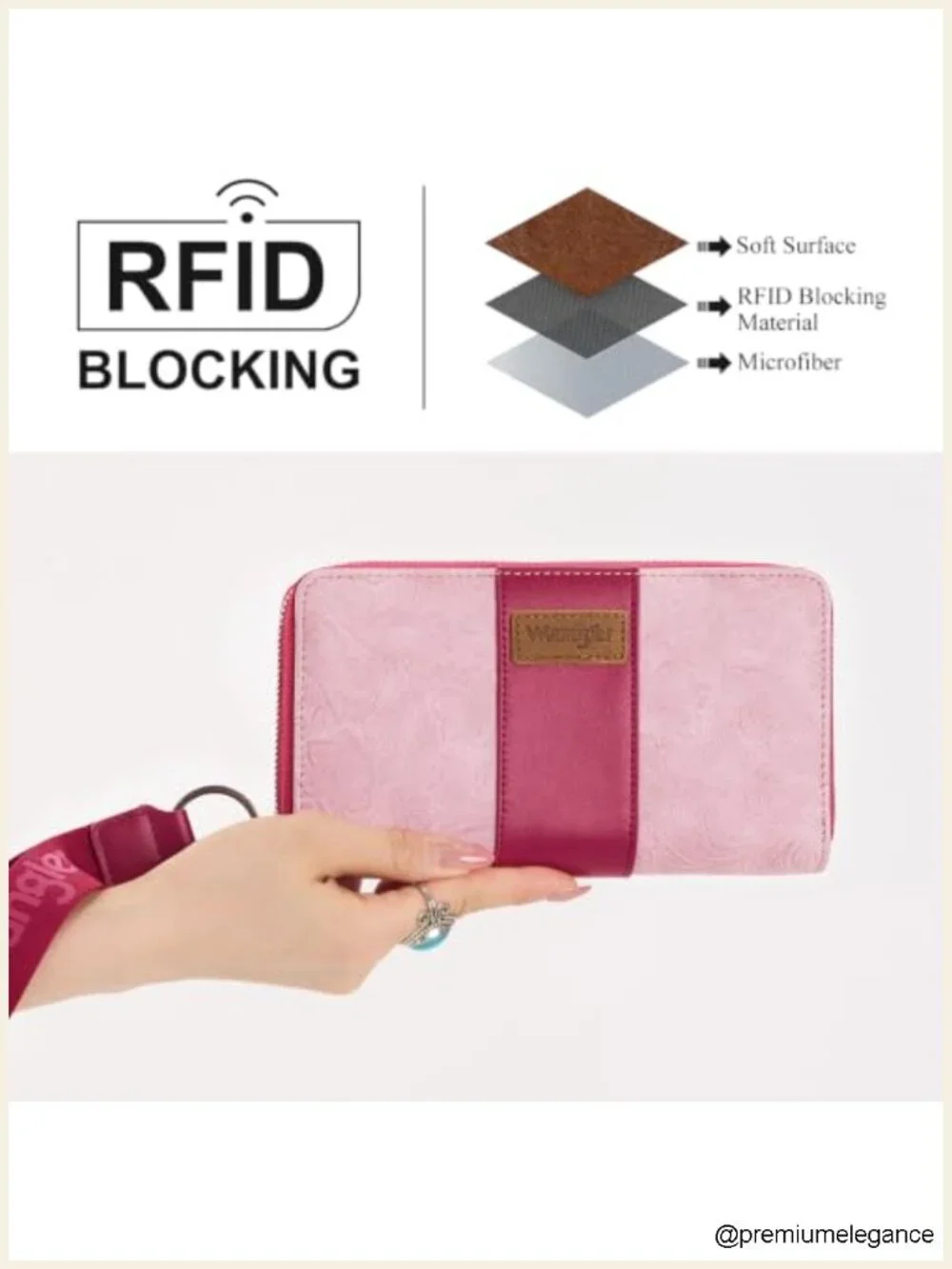 Tooled Floral Zip Around Clutch Wallet RFID Blocking Keychain